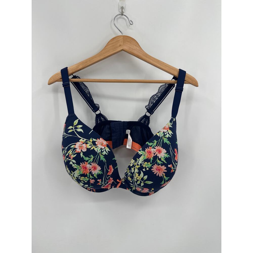 Cacique Plunge Underwire Bra in Blue Floral Size 42DDD Padded Cups